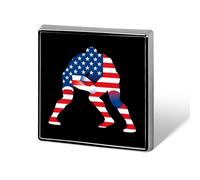 U.S.A Flag Wrestling Novelty Brooches & Pins Square Personalised Metal Lapel Badge with Butterfly Clutch Clasp