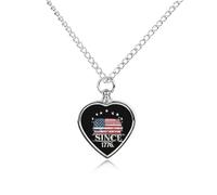 U.S.A Forth of July Independence Day Ashes Necklace Dog Pet Urn Necklace Heart Cremation Jewelry with Fill Kit