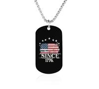 U.S.A Forth of July Independence Day Couples Memorial Necklaces for Women Men Square Titanium Steel Chains Pendant Jewelry Gift