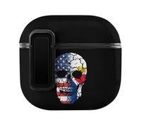 U.S.A French Saint Martin Flag Skull Hard Shell Case Skin Accessories Cover with Secure Lock Clip Compatible with AirPods 4