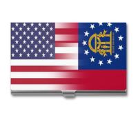 U.S.A Georgia State Flag Business Card Wallet Credit Card Holder Metal Square Small Pocket Purse