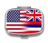 U.S.A. Hawaii State Flag Travel Pill Organizer with Mirror | 2 Compartments Compact Portable Storage Box Case