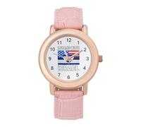 U.S.A Israel Stand with Womens Leather Strap Elegant Lady Wrist Watches Casual Band Three-Hand Watch