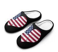 U.S.A Love Heart Flag Cotton Slipper Anti-Skid Comfortable Cozy Plush Slippers Indoor House Closed Toe Shoes 9-10（40-41）