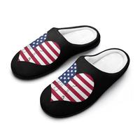 U.S.A Love Heart Flag Men's Cotton Slippers Soft Comfy Slip Indoor Outdoor Casual House Shoes for Winter 7-8（40-41）