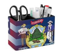 U.S.A Maine State Flag Leather Pen Pot 2 Sections Pencil Holder Office Desktop Organizer Makeup Storage