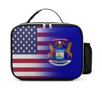 U.S.A Michigan State Flag Reusable Insulated Lunch Bag Tote Handbag Leather Portable Cooler Bags for Men Women