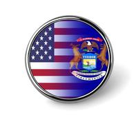 U.S.A Michigan State Flag Round Lapel Pin Brooches Badge Holder for Clothes Bags Backpack Hats
