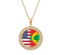 U.S.A Oromo Liberation Front Flag Round Pendant Necklace Diamond Edging Brilliant Personalized Jewelry Gifts for Women Golden-style