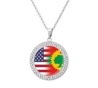 U.S.A Oromo Liberation Front Flag Round Pendant Necklace Diamond Edging Brilliant Personalized Jewelry Gifts for Women Silver-style