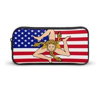 U.S.A. Sicilian Flag Funny Pen Case Pencil High Capacity Pouch Stationery Bag Makeup Cosmetic Organizer For Men Women