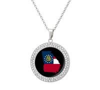 U.S.A. State Georgia Flag Map Personalized Picture Necklace Photo Pendant Custom Memorial Jewelry for Women