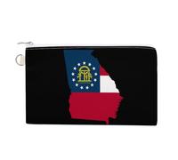 U.S.A. State Georgia Flag Map Small Canvas Coin Purse Change Zippered Pouch Wallet Organizer Bags 7.4 X 4.6 Inch
