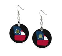 U.S.A. State Georgia Flag Map Women's Round Wooden Earring Drop Dangle Earrings Lightweight Pendant Jewelry