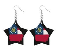 U.S.A. State Georgia Flag Map Women's Wooden Earring Star Dangle Earrings Pendant Jewelry