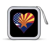 U.S.A. State of Arizona Flags Heart Funny CD Case 40 Capacity DVD Holder Portable Storage Disc Binder Wallet for Car Home Travel