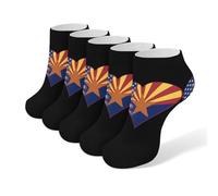 U.S.A. State of Arizona Flags Heart Men's Ankle Low Socks 5 Pack Non Slip Flat Boat Breathable Athletic Socks for Women
