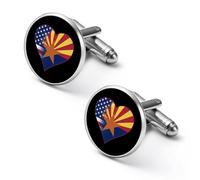 U.S.A. State of Arizona Flags Heart Mens Classic Cufflinks Custom Shirt Cuff Links Jewelry Accessories for Business Wedding 0.7" 0.8"