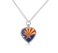U.S.A. State of Arizona Flags Heart Personalized Pet Urn Necklace Keepsake Urn Pendant Cremation Jewelry Gifts for Dog Cat Lover