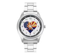 U.S.A. State of Arizona Flags Heart Personalized Quartz Watch Stainless Steel Wrist Watches with Arabic Numerals for Men Women