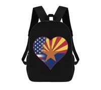 U.S.A. State of Arizona Flags Heart Printed 17 Inch Daypack Unisex Shoulder Backpacks Travel Laptop Backpack for Women Men