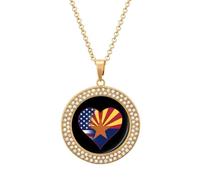 U.S.A. State of Arizona Flags Heart Women's Custom Pendant Necklace Round Diamond Necklaces Jewelry Gifts for Men Birthday