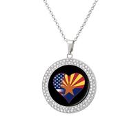 U.S.A. State of Arizona Flags Heart Women's Custom Pendant Necklace Round Diamond Necklaces Jewelry Gifts for Men Birthday