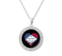 U.S.A. State of Arkansas Flag Heart Women's Custom Pendant Necklace Round Diamond Necklaces Jewelry Gifts for Men Birthday