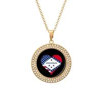 U.S.A. State of Arkansas Flag Heart Women's Custom Pendant Necklace Round Diamond Necklaces Jewelry Gifts for Men Birthday
