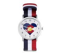 U.S.A. State of Colorado Flag Heart Custom Quartz Watches Arabic Numerals Wrist Watch with Adjustable Strap for Men Women