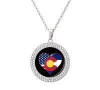 U.S.A. State of Colorado Flag Heart Women's Custom Pendant Necklace Round Diamond Necklaces Jewelry Gifts for Men Birthday