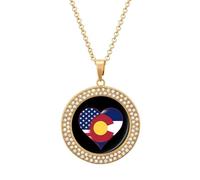 U.S.A. State of Colorado Flag Heart Women's Custom Pendant Necklace Round Diamond Necklaces Jewelry Gifts for Men Birthday