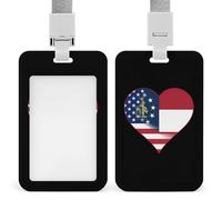 U.S.A. State of Georgia Flag Heart Funny ID Badge Holder with Detachable Neck Lanyards Vertical Card for Offices Men Women