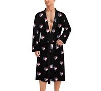 U.S.A. State of Georgia Flag Heart Mens Bathrobe Long Bath Robe Warm Spa Robe Nightgown Soft with Waist Belt