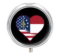 U.S.A. State of Georgia Flag Heart Pill Case 3 Compartment Pillbox