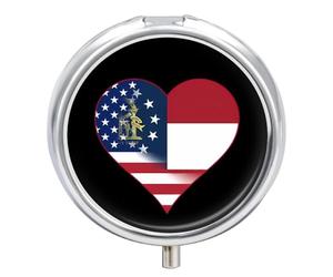 U.S.A. State of Georgia Flag Heart Pill Case 3 Compartment Pillbox
