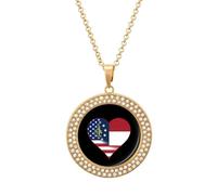 U.S.A. State of Georgia Flag Heart Women's Custom Pendant Necklace Round Diamond Necklaces Jewelry Gifts for Men Birthday