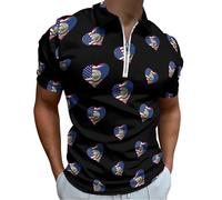 U.S.A. State of Idaho Flags State Men's Short Sleeve Polo Shirts Casual Zippered Golf Shirt Slim Fit T-Shirt Tops L