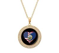 U.S.A. State of Idaho Flags State Women's Custom Pendant Necklace Round Diamond Necklaces Jewelry Gifts for Men Birthday
