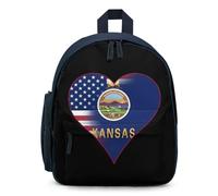 U.S.A. State of Kansas Flag Heart Cute Backpack Small Daily Daypack Travel Shoulder Bag with Adjustable Strap Funny Graphic