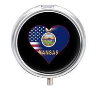 U.S.A. State of Kansas Flag Heart Pill Case 3 Compartment Pillbox