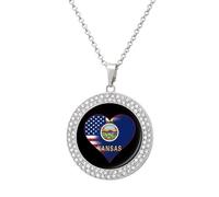 U.S.A. State of Kansas Flag Heart Women's Custom Pendant Necklace Round Diamond Necklaces Jewelry Gifts for Men Birthday