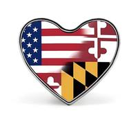 U.S.A. State of Maryland Flags Heart Custom Brooch Pin Heart Lapel Pins Tie Suit Dress Accessories for Men Women Wedding Birthday