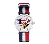U.S.A. State of Maryland Flags Heart Custom Quartz Watches Arabic Numerals Wrist Watch with Adjustable Strap for Men Women