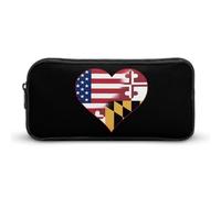 U.S.A. State of Maryland Flags Heart Funny Pen Case Pencil Large Pouch Stationery Bag Makeup Cosmetic Organizer for Men Women