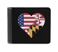 U.S.A. State of Maryland Flags Heart Funny Wallet for Men RFID Blocking Bifold Wallet Soft Billfold with Card Slots Custom Gifts