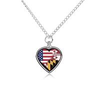 U.S.A. State of Maryland Flags Heart Personalized Pet Urn Necklace Keepsake Urn Pendant Cremation Jewelry Gifts for Dog Cat Lover