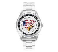 U.S.A. State of Maryland Flags Heart Personalized Quartz Watch Stainless Steel Wrist Watches with Arabic Numerals for Men Women