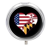 U.S.A. State of Maryland Flags Heart Pill Case 3 Compartment Pillbox