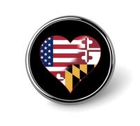 U.S.A. State of Maryland Flags Heart Round Brooch Pin Lapel Pins Tie Suit Dress Accessories Wedding Birthday for Men Women